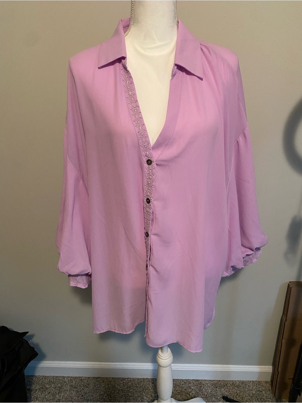 Lavender Button-Front Women's Blouse by Oddy Size 3XL